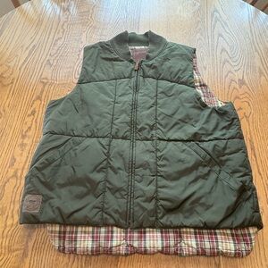 Ralph Lauren Puffer Vest In Olive Green & Khaki Color & Plaid Lining Size S
